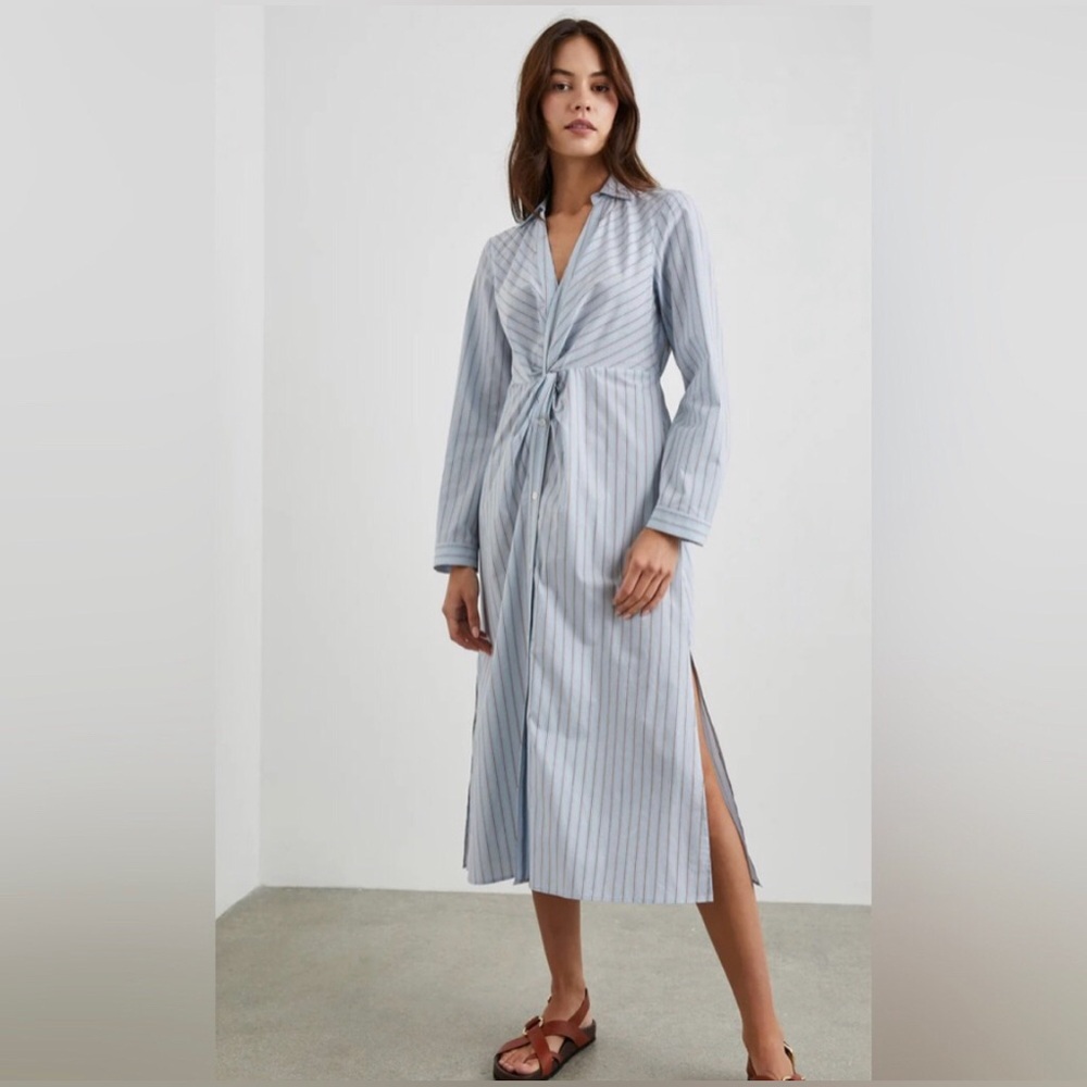 RAILS Women’s L Blue/White Stripe Irie V-Neck Midi Shirt Dress in Hampton Stripe